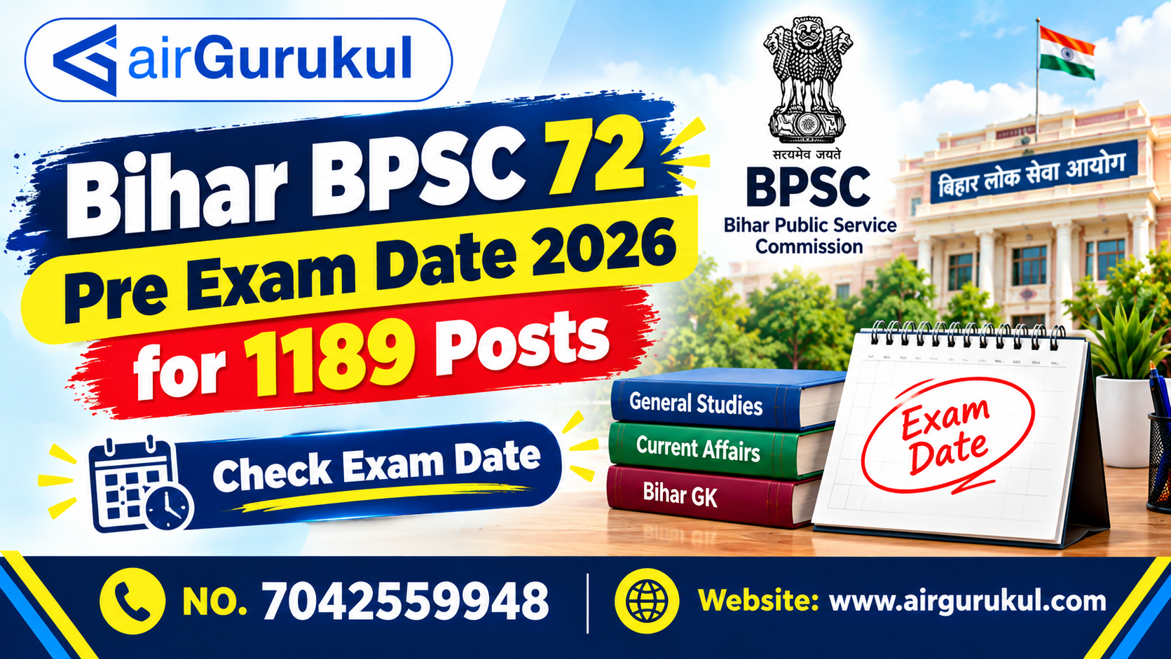 Bihar BPSC 72 Pre Exam Date 2026 for 1189 Posts – airGurukul