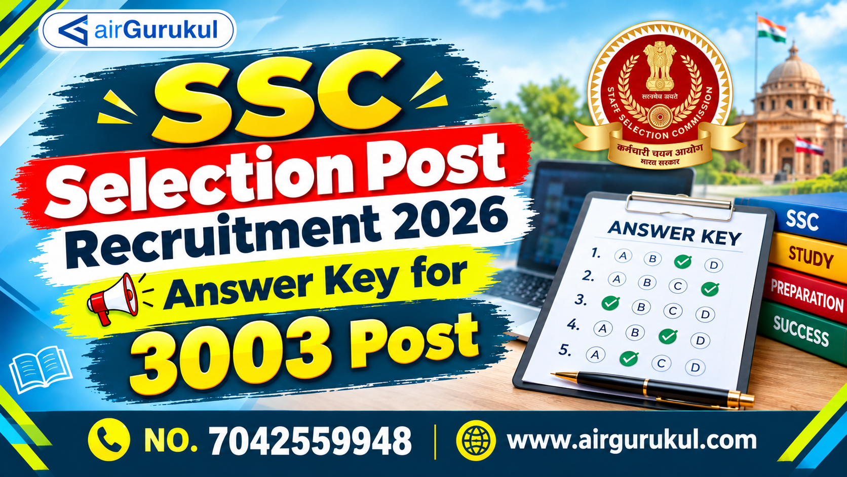 SSC Selection Post Phase 14 Answer Key 2026 recruitment update banner mentioning 3,003 posts.